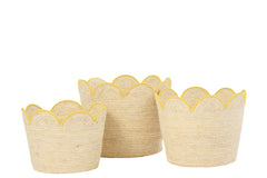 Set Of 3 Basket Flower Corn Husk Natural/Yellow - Tuincentrum Lopik