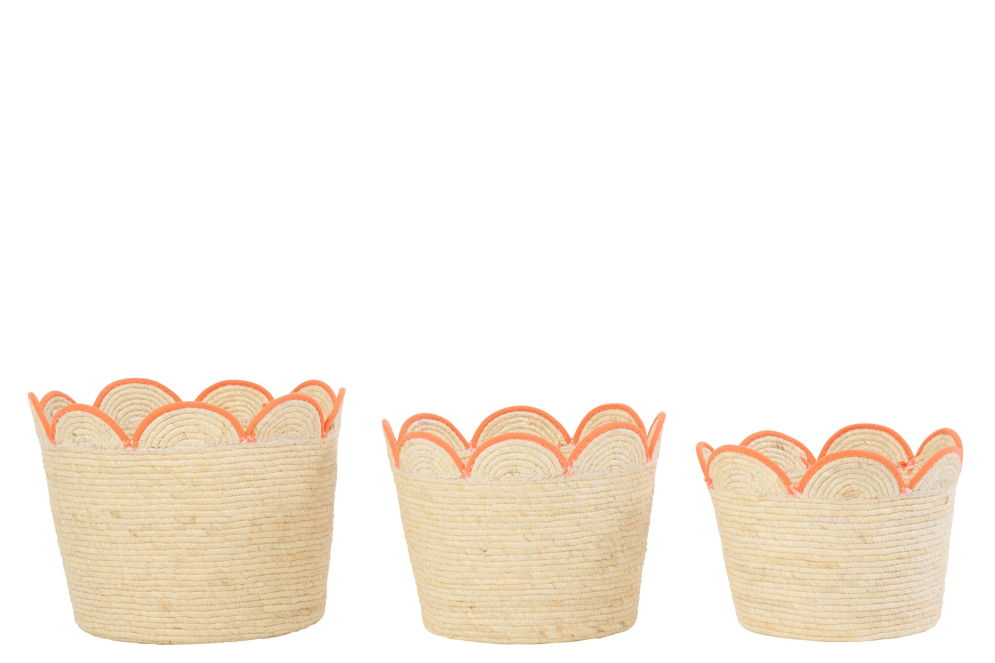 J-LINE SET OF 3 BASKET FLOWER CORN HUSK NATURAL/ORANGE - Tuincentrum Lopik