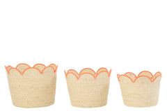 J-LINE SET OF 3 BASKET FLOWER CORN HUSK NATURAL/ORANGE - Tuincentrum Lopik