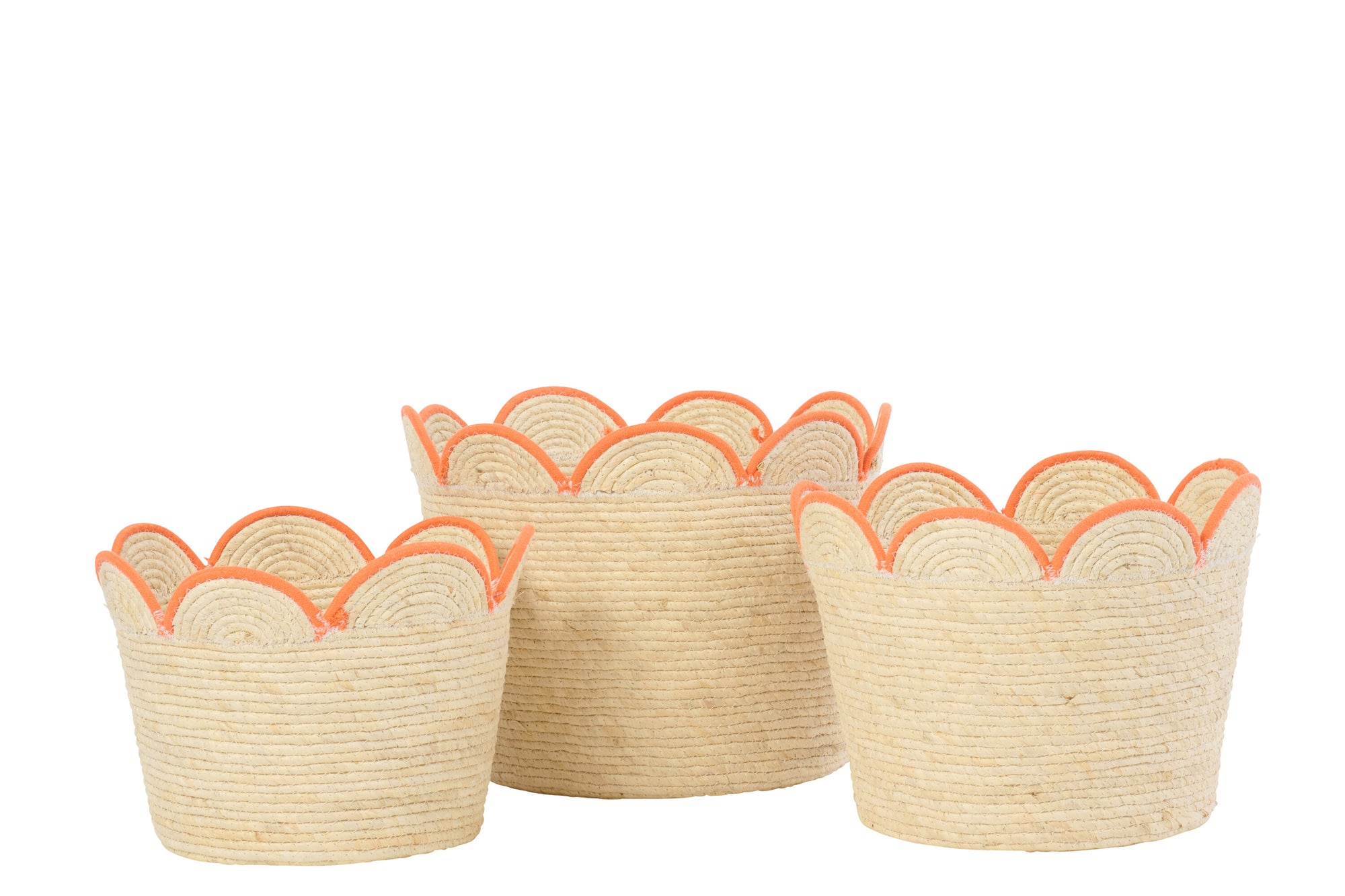 J-LINE SET OF 3 BASKET FLOWER CORN HUSK NATURAL/ORANGE - Tuincentrum Lopik