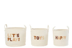 Set Of 3 Basket Kids Cotton White/Brown - Tuincentrum Lopik