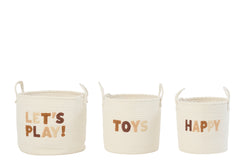 Set Of 3 Basket Kids Cotton White/Brown - Tuincentrum Lopik