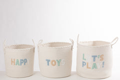 Set Of 3 Basket Kids Cotton White/Light Blue - Tuincentrum Lopik