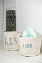 Set Of 3 Basket Kids Cotton White/Light Blue - Tuincentrum Lopik