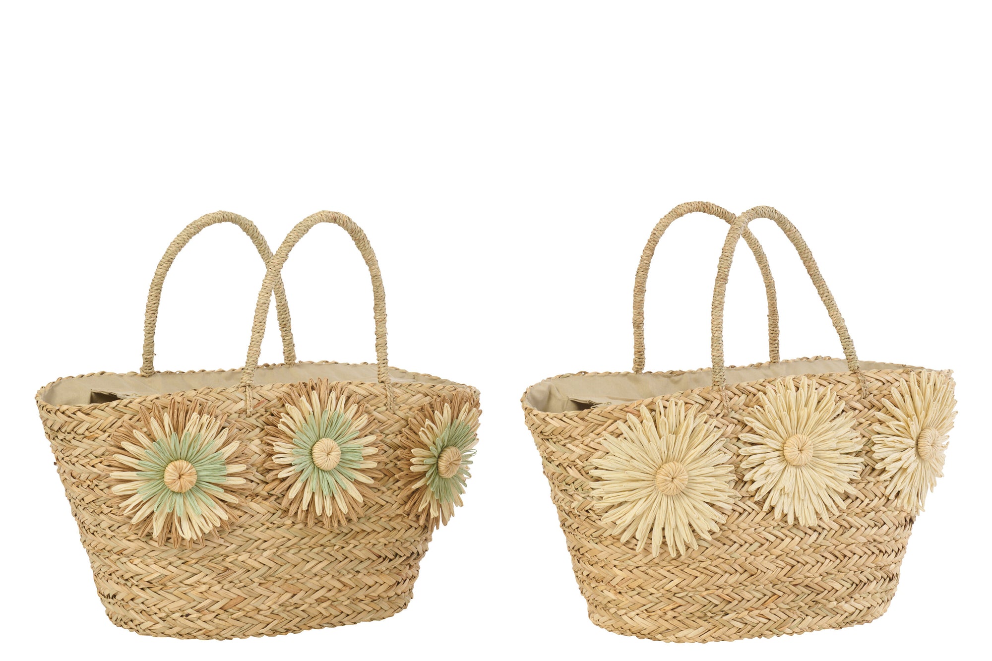 J-LINE TAS SUNFLOWER ZEEGRAS NATUREL/KAKIGROEN ASSORTIMENT VAN 2 - Tuincentrum Lopik