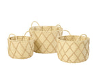 J-LINE SET OF 3 BASKET WITH HANDLE ROUND CHECKERED PAPER NATURAL/BEIGE - Tuincentrum Lopik