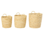 Set Of 3 Basket With Handle Round Maize Natural - Tuincentrum Lopik