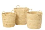 Set Of 3 Basket With Handle Round Maize Natural - Tuincentrum Lopik