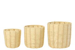 Set Of 3 Basket Round Striped Paper Natural/Beige - Tuincentrum Lopik