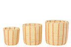 Set Of 3 Basket Round Striped Paper Natural/Orange - Tuincentrum Lopik