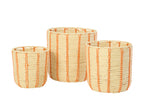 Set Of 3 Basket Round Striped Paper Natural/Orange - Tuincentrum Lopik