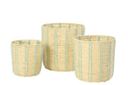 Set Of 3 Basket Round Striped Paper Natural/Azure Blue - Tuincentrum Lopik