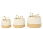 J-LINE SET OF 3 BASKET WITH HANDLE ROUND POLYESTER NATURAL/WHITE - Tuincentrum Lopik