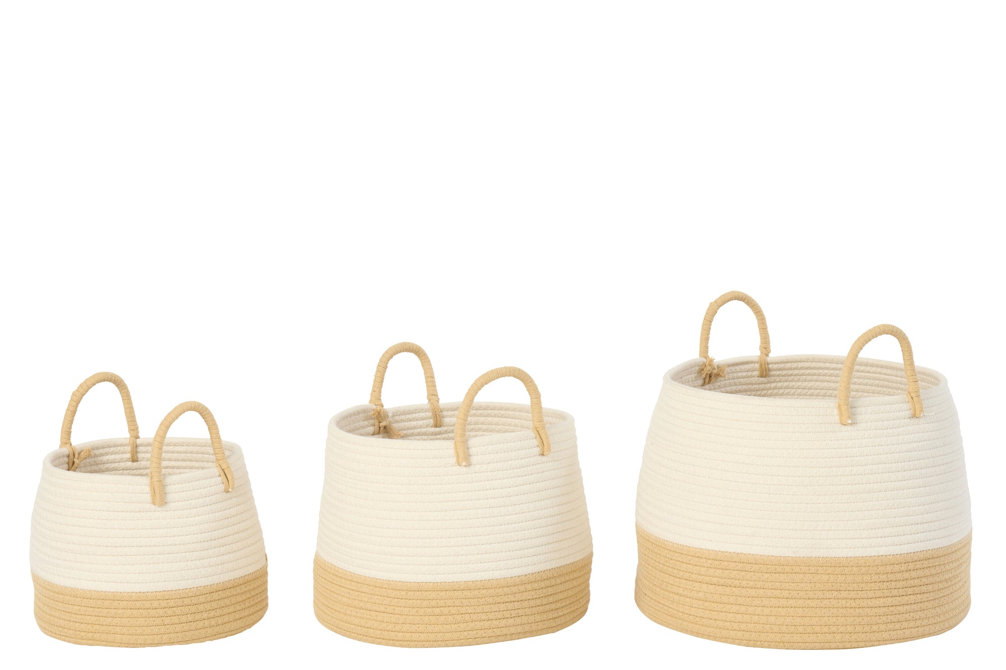 J-LINE SET OF 3 BASKET WITH HANDLE ROUND POLYESTER NATURAL/WHITE - Tuincentrum Lopik
