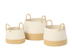 J-LINE SET OF 3 BASKET WITH HANDLE ROUND POLYESTER NATURAL/WHITE - Tuincentrum Lopik