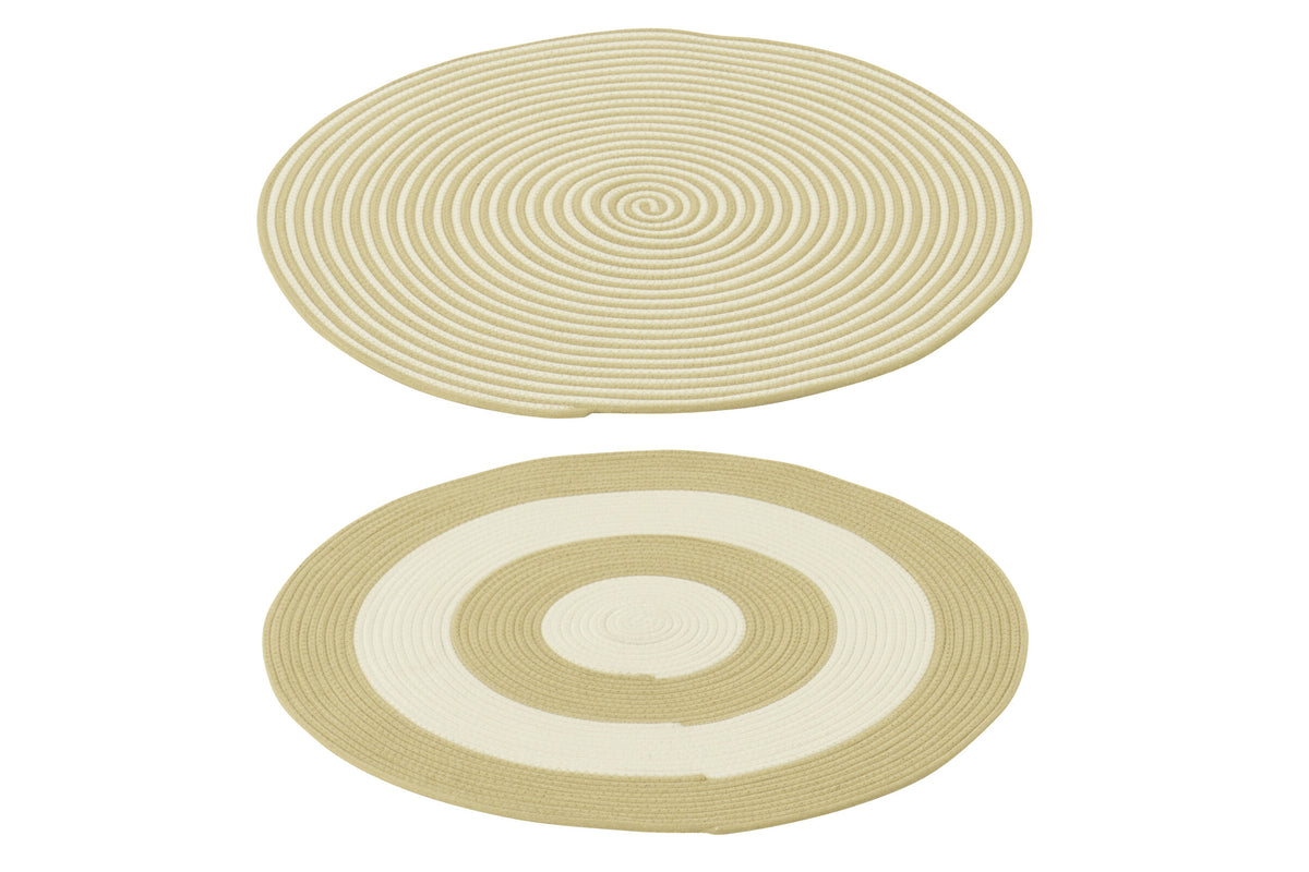 Rug Round Striped Polyester Natural/White Assortment Of 2 - Tuincentrum Lopik