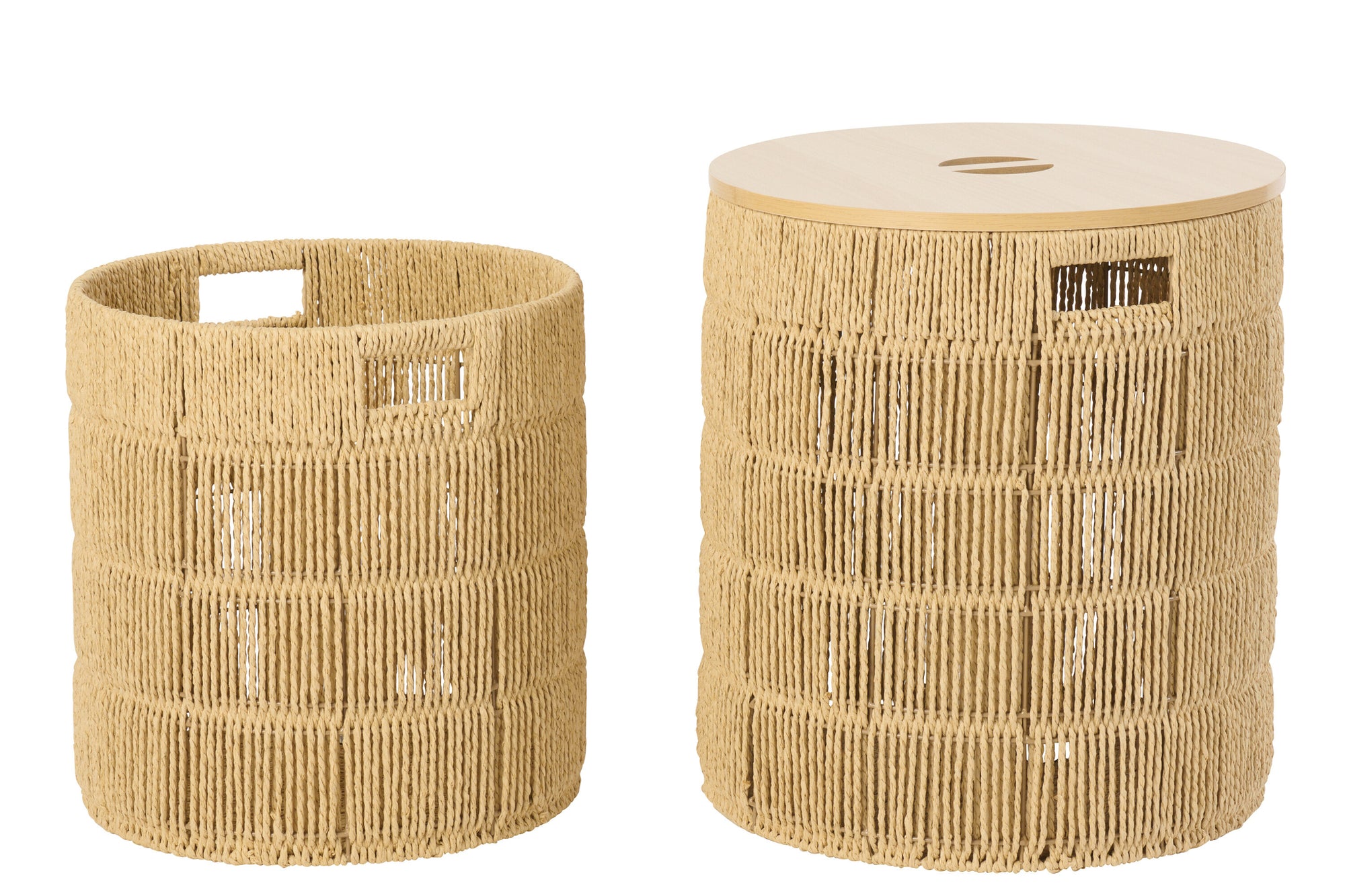 J-LINE SET OF 2 BASKET + LID ROUND PAPER NATURAL - Tuincentrum Lopik
