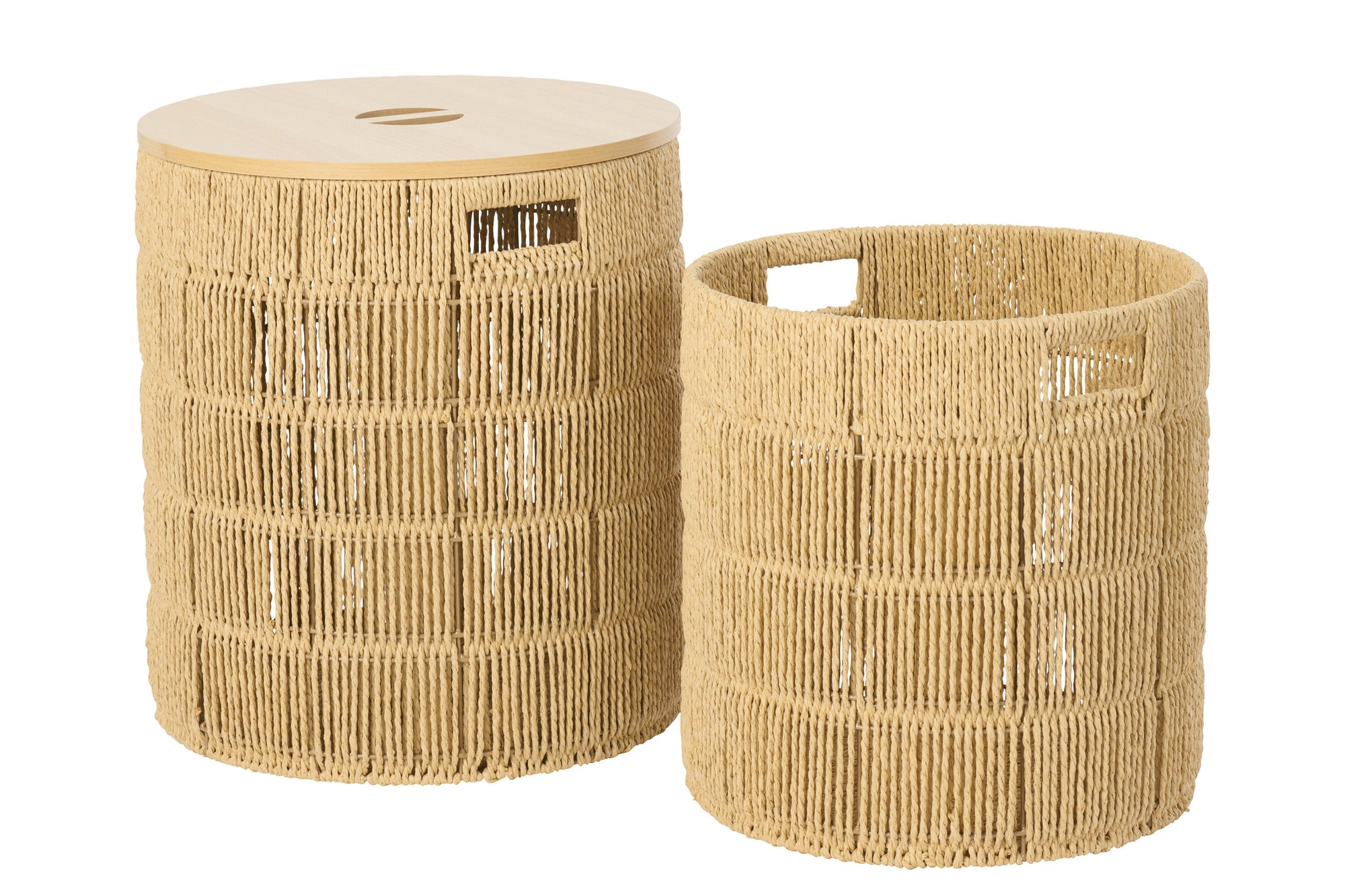 J-LINE SET OF 2 BASKET + LID ROUND PAPER NATURAL - Tuincentrum Lopik