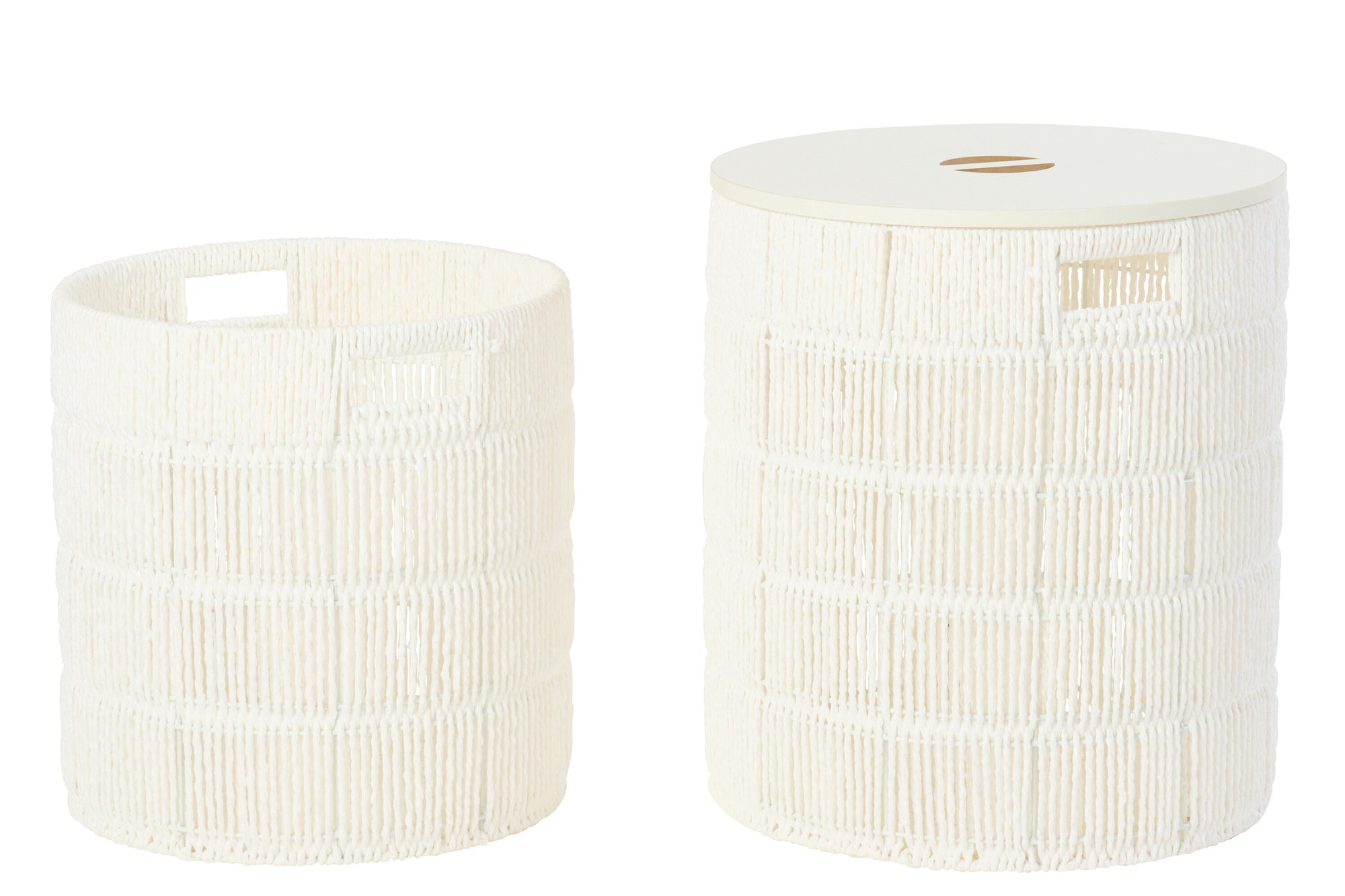 J-LINE SET OF 2 BASKET + LID ROUND PAPER WHITE - Tuincentrum Lopik