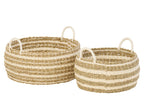 J-LINE SET OF 2 BASKET STRIPED PAPER WHITE/NATURAL - Tuincentrum Lopik