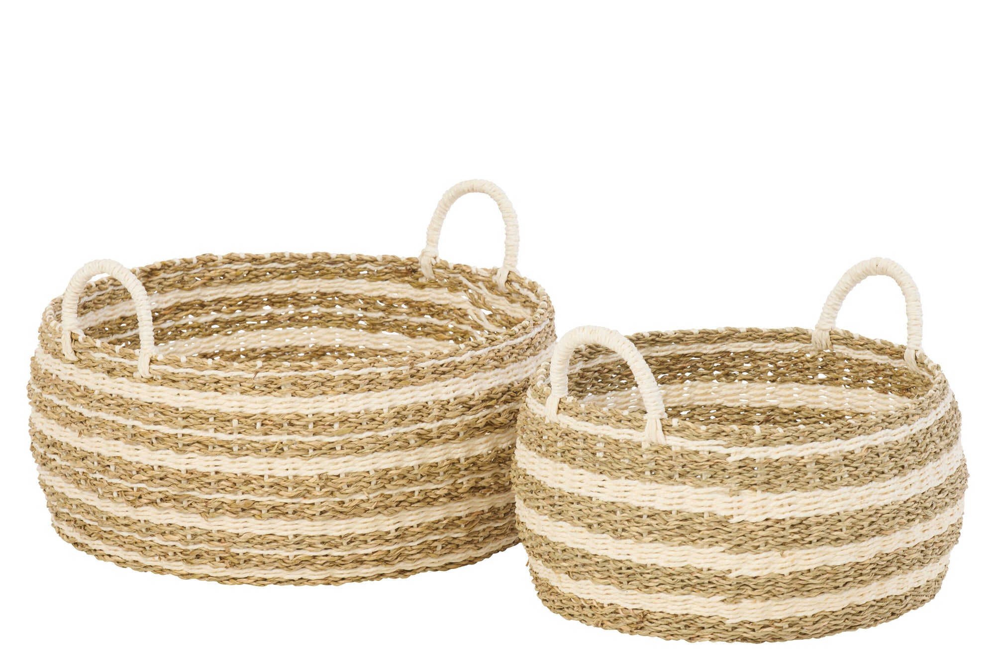 J-LINE SET OF 2 BASKET STRIPED PAPER WHITE/NATURAL - Tuincentrum Lopik