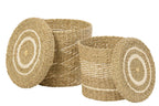J-LINE SET OF 2 BASKET + LID STRIPED PAPER WHITE/NATURAL - Tuincentrum Lopik