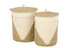 Set Of 2 Basket +  Lid Paper White/Natural - Tuincentrum Lopik