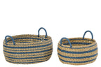 J-LINE SET OF 2 BASKET STRIPED PAPER NATURAL/BLUE
