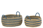 J-LINE SET OF 2 BASKET STRIPED PAPER NATURAL/BLUE - Tuincentrum Lopik