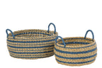 J-LINE SET OF 2 BASKET STRIPED PAPER NATURAL/BLUE - Tuincentrum Lopik