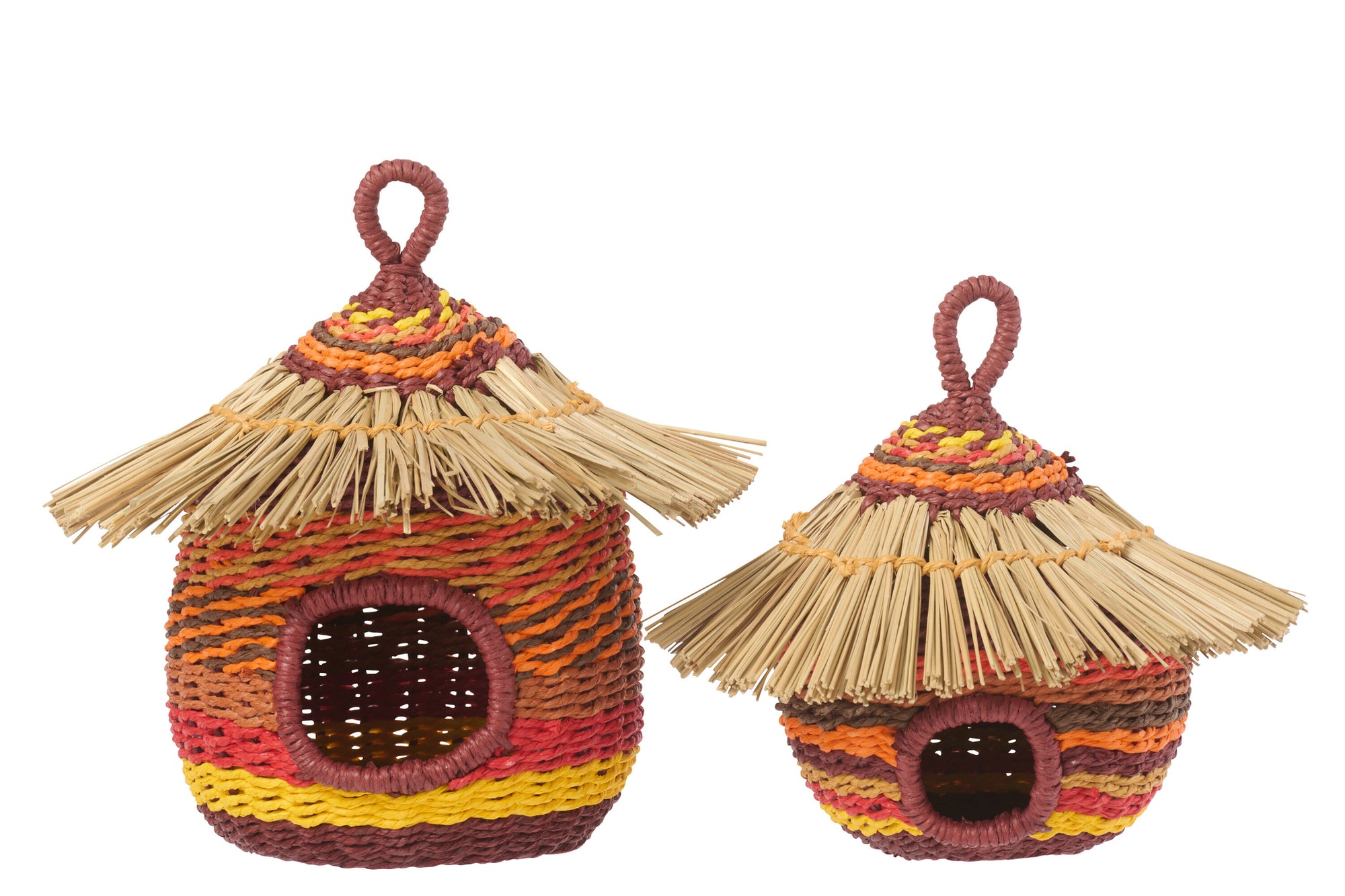 J-LINE VOGELHUISJE GESTREEPT PAPIER TERRACOTTA/ORANJE GROOT - Tuincentrum Lopik