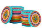 Set Of 2 Basket +  Lid Striped Paper Multi - Tuincentrum Lopik