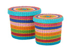 Set Of 2 Basket +  Lid Striped Paper Multi - Tuincentrum Lopik