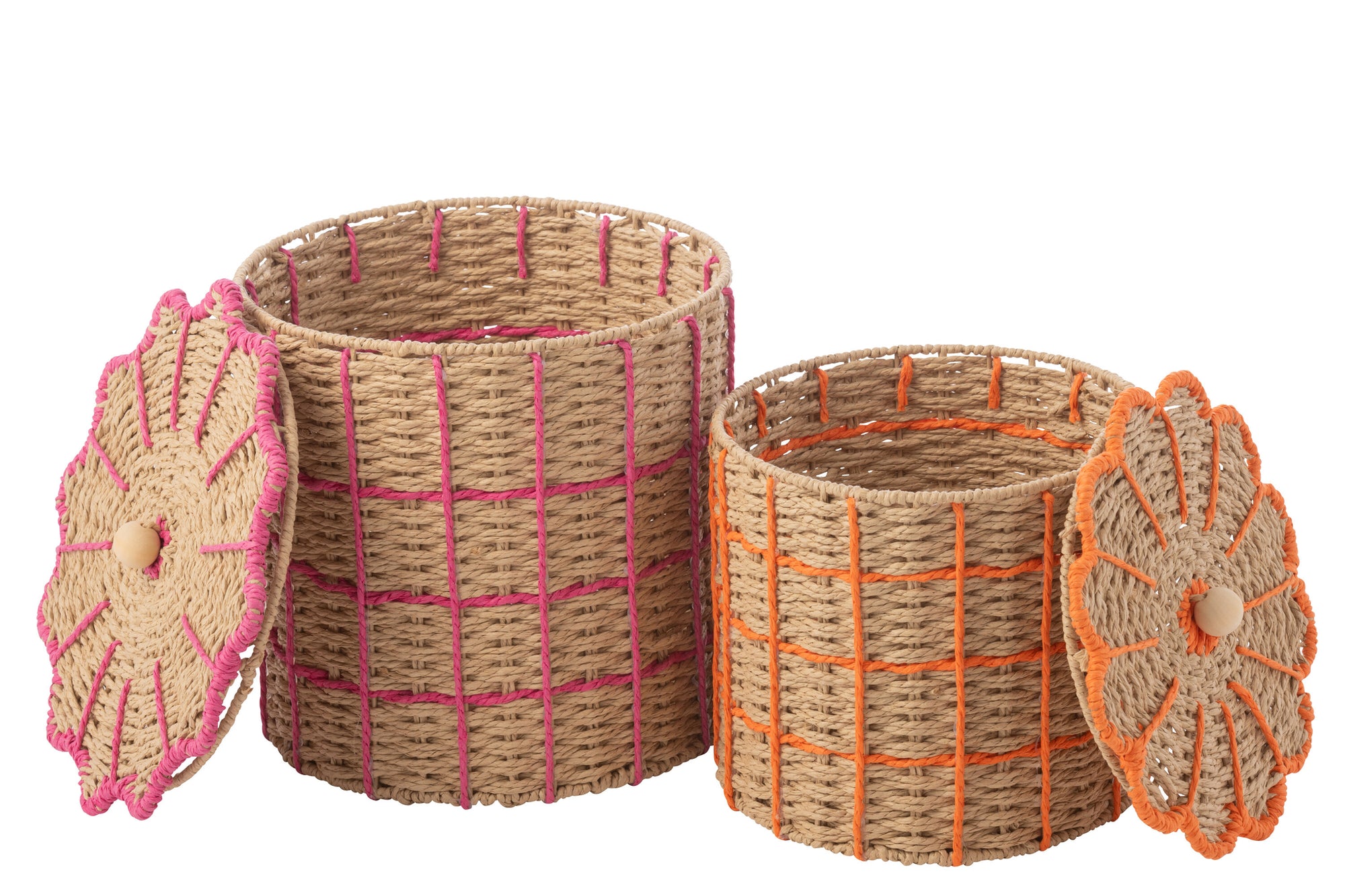 J-LINE SET VAN 2 MANDEN PAPIER ROZE/ORANJE - 31X31X29CM - Tuincentrum Lopik