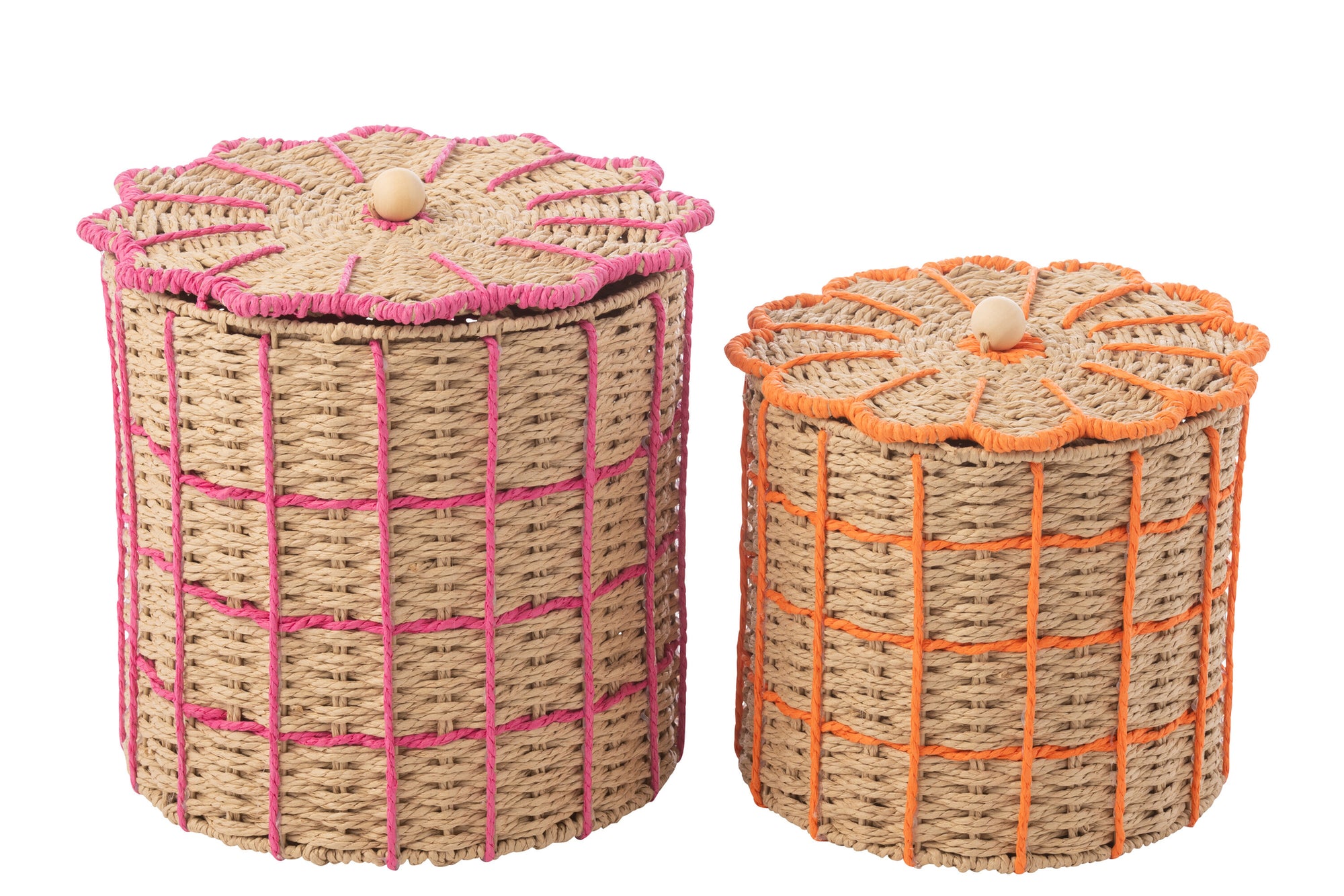 J-LINE SET VAN 2 MANDEN PAPIER ROZE/ORANJE - 31X31X29CM - Tuincentrum Lopik