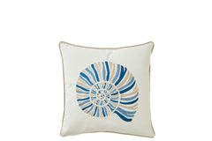 J-LINE KUSSEN SCHELP KATOEN WIT/BLAUW - Tuincentrum Lopik