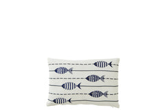 J-LINE KUSSEN VIS KATOEN WIT/BLAUW - Tuincentrum Lopik