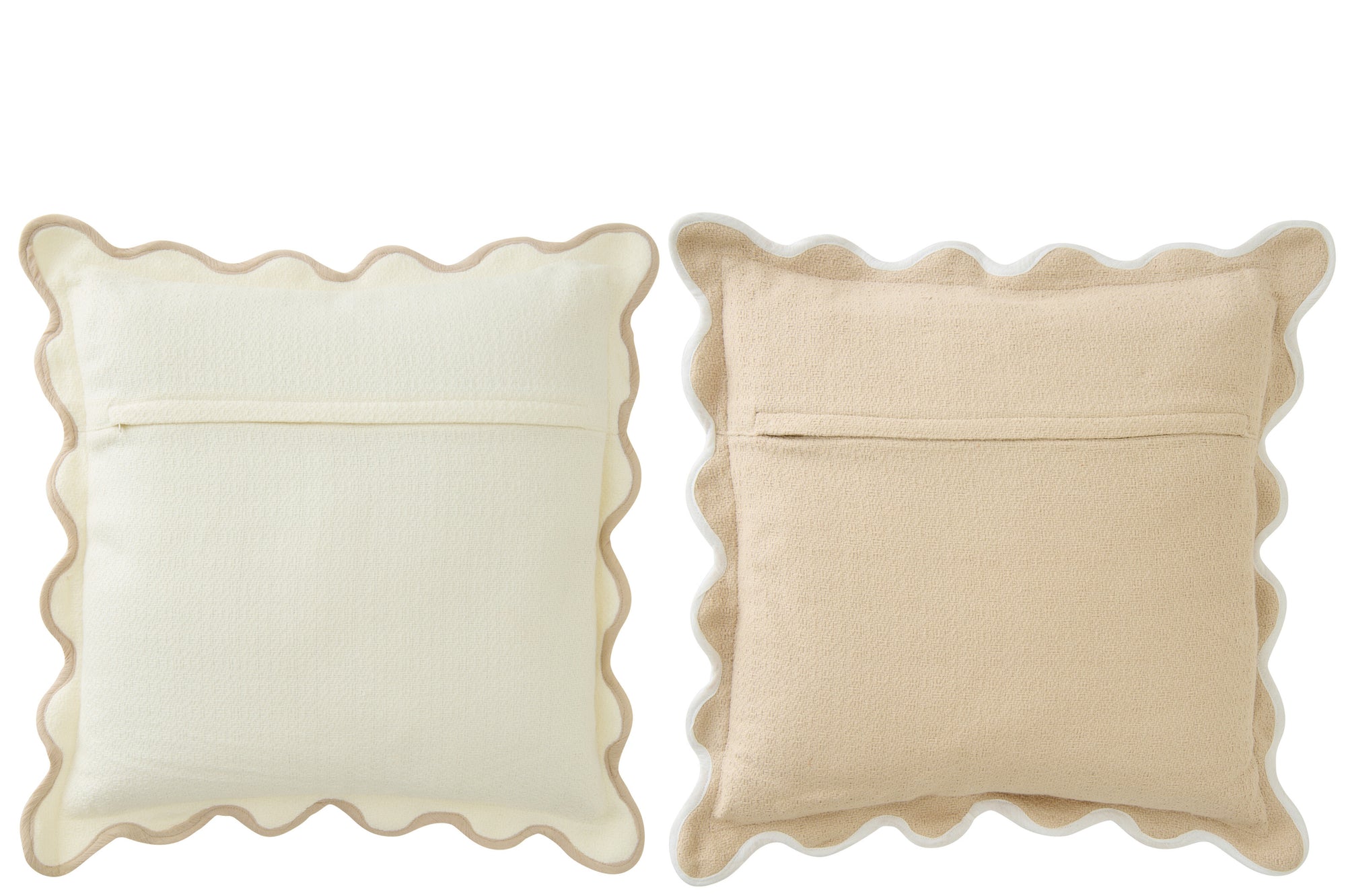 J-LINE KUSSEN SCALLOP KATOEN WIT/BEIGE SET VAN 2 - Tuincentrum Lopik