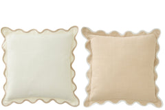 J-LINE KUSSEN SCALLOP KATOEN WIT/BEIGE SET VAN 2