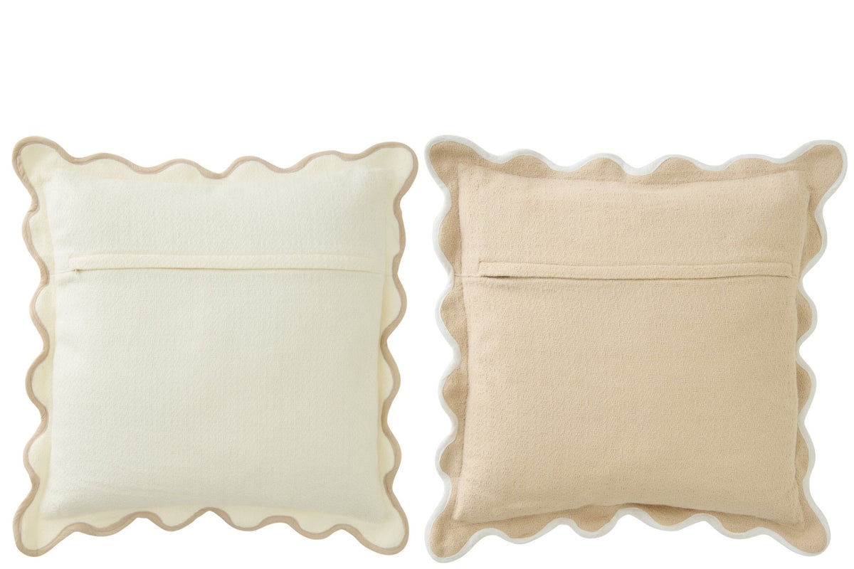 J-LINE KUSSEN SCALLOP KATOEN WIT/BEIGE SET VAN 2