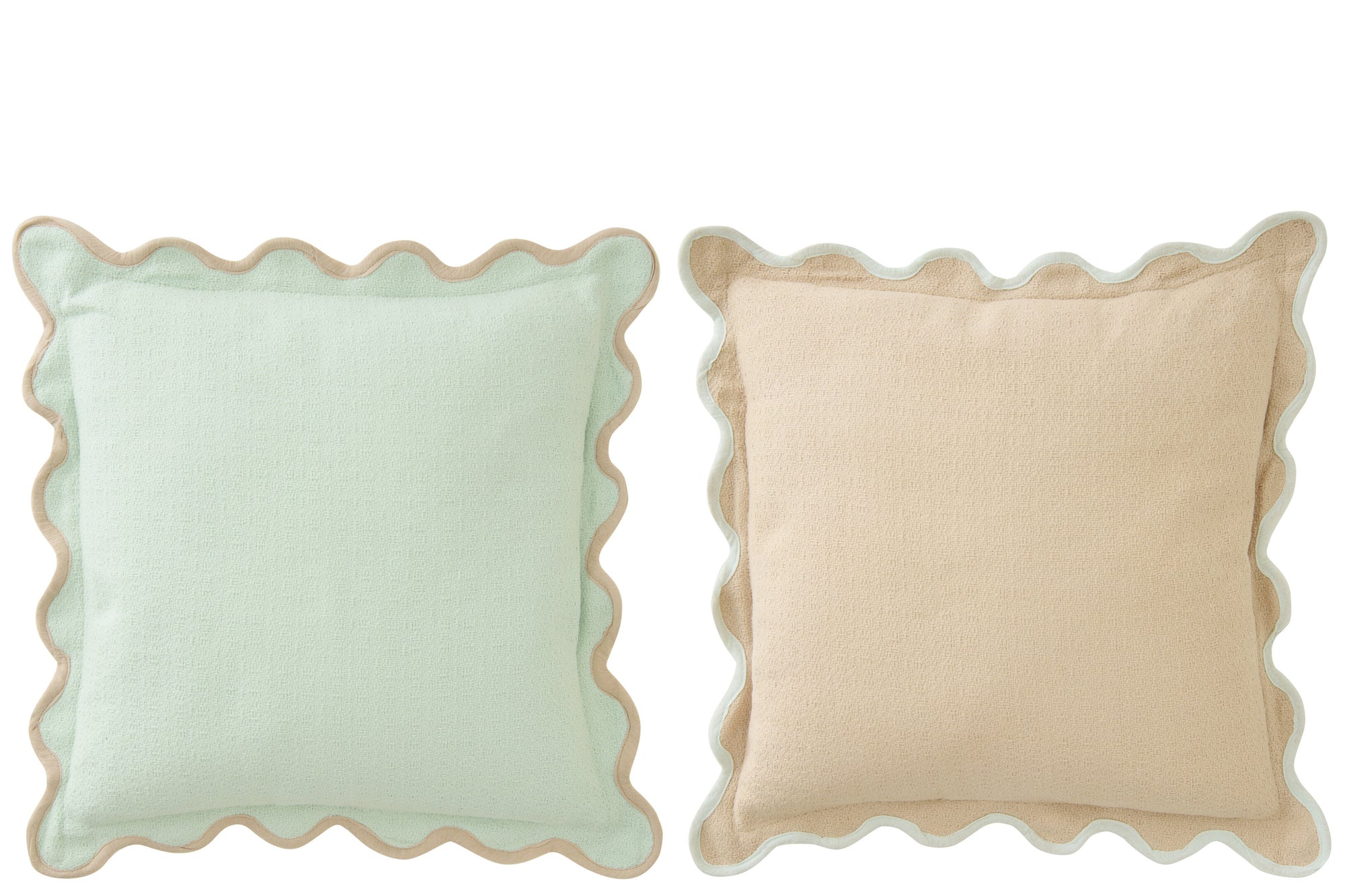 J-LINE KUSSEN SCALLOP KATOEN LICHTBLAUW/BEIGE SET VAN 2 - Tuincentrum Lopik