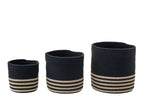 J-LINE SET OF 3 BASKET STRIPED POLYESTER BLACK/BEIGE - Tuincentrum Lopik