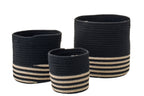J-LINE SET OF 3 BASKET STRIPED POLYESTER BLACK/BEIGE - Tuincentrum Lopik