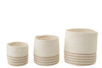 J-LINE SET OF 3 BASKET STRIPED POLYESTER WHITE/BEIGE - Tuincentrum Lopik