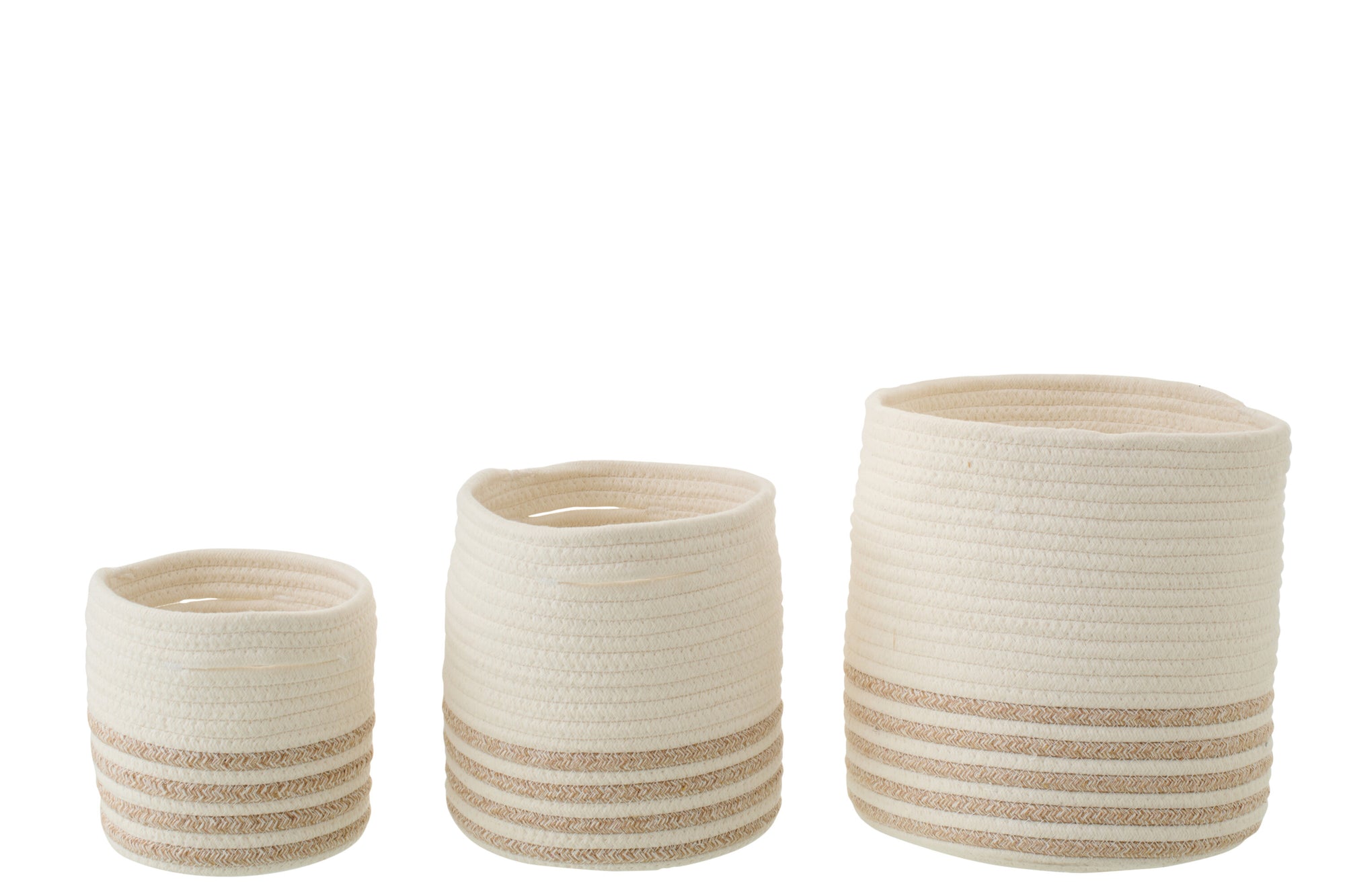 J-LINE SET OF 3 BASKET STRIPED POLYESTER WHITE/BEIGE - Tuincentrum Lopik