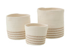J-LINE SET OF 3 BASKET STRIPED POLYESTER WHITE/BEIGE - Tuincentrum Lopik