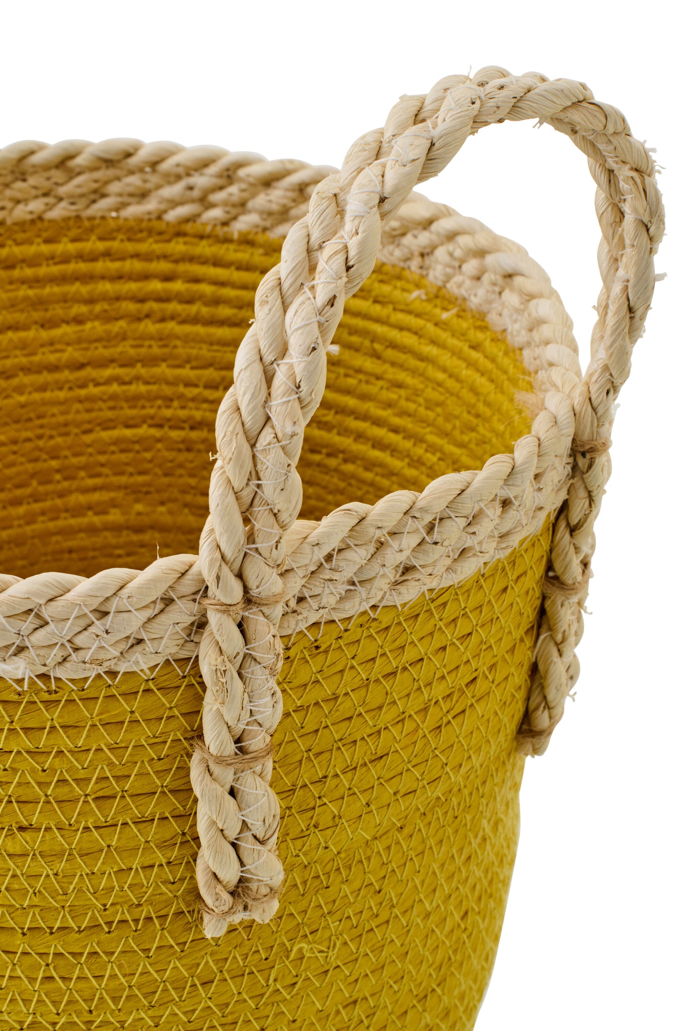J-LINE SET OF 3 BASKET WITH HANDLES PAPER MUSTARD YELLOW/NATURAL - Tuincentrum Lopik