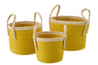 J-LINE SET OF 3 BASKET WITH HANDLES PAPER MUSTARD YELLOW/NATURAL - Tuincentrum Lopik