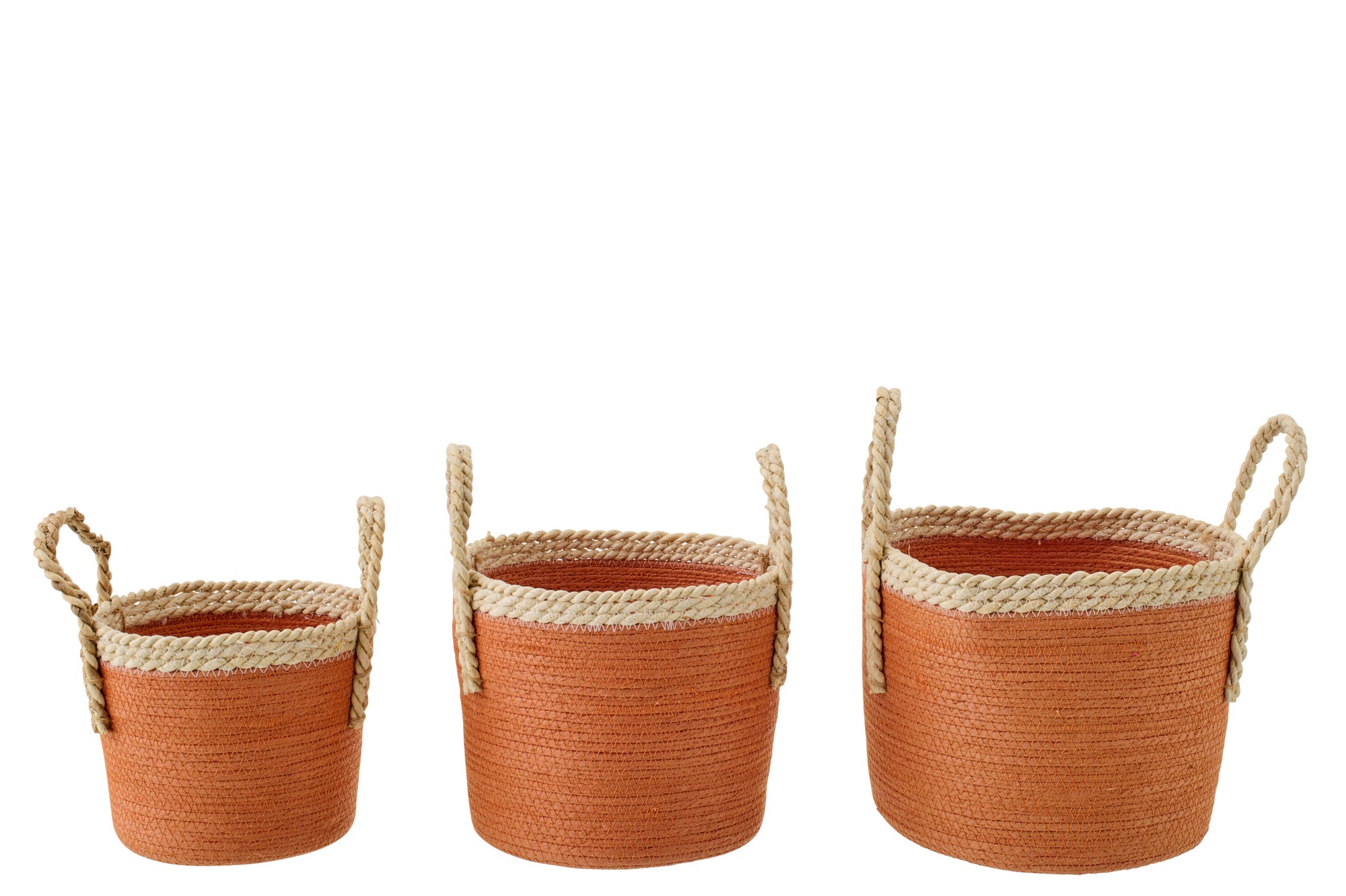J-LINE SET OF 3 BASKET WITH HANDLES PAPER DARK ORANGE/NATURAL - Tuincentrum Lopik
