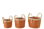 J-LINE SET OF 3 BASKET WITH HANDLES PAPER DARK ORANGE/NATURAL - Tuincentrum Lopik